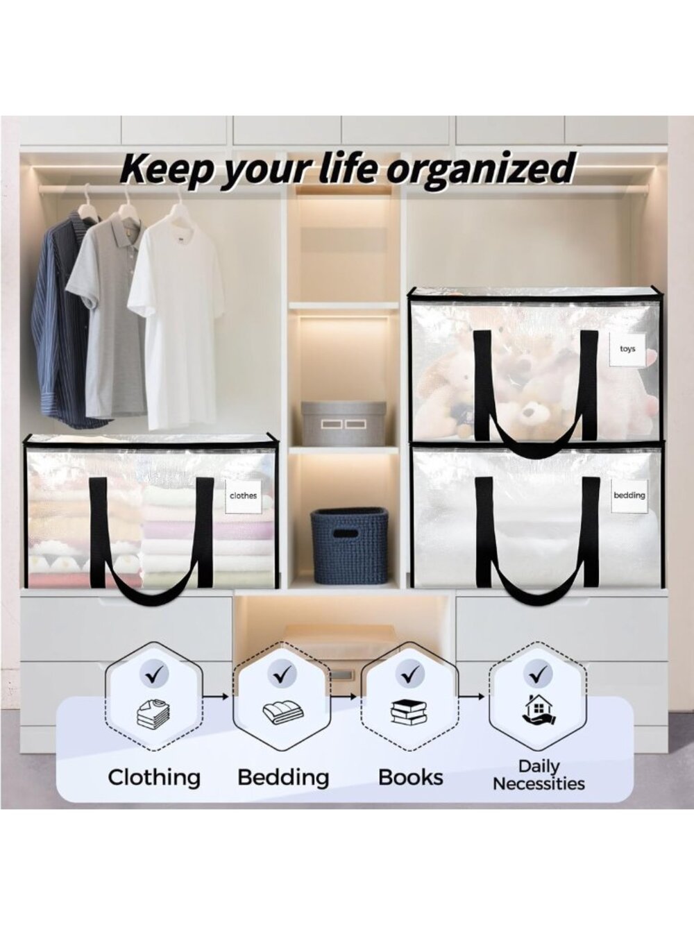 Extra Large Clear Storage Bins with Lids - 8 Pack, Heavy-Duty Moving Bags - Picture 7 of 7